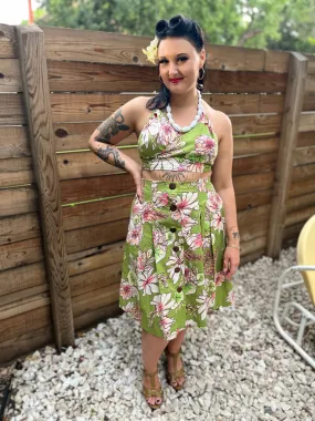 Tootie's Summer Playsuit - Vintage Green Floral Print