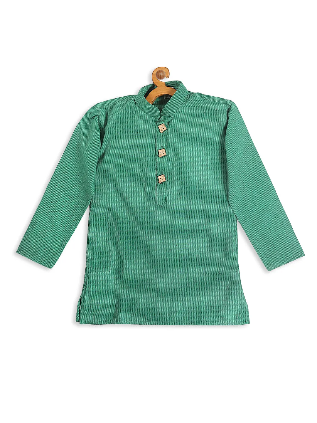 VASTRAMAY Boy's Green Striped Pure Cotton Kurta