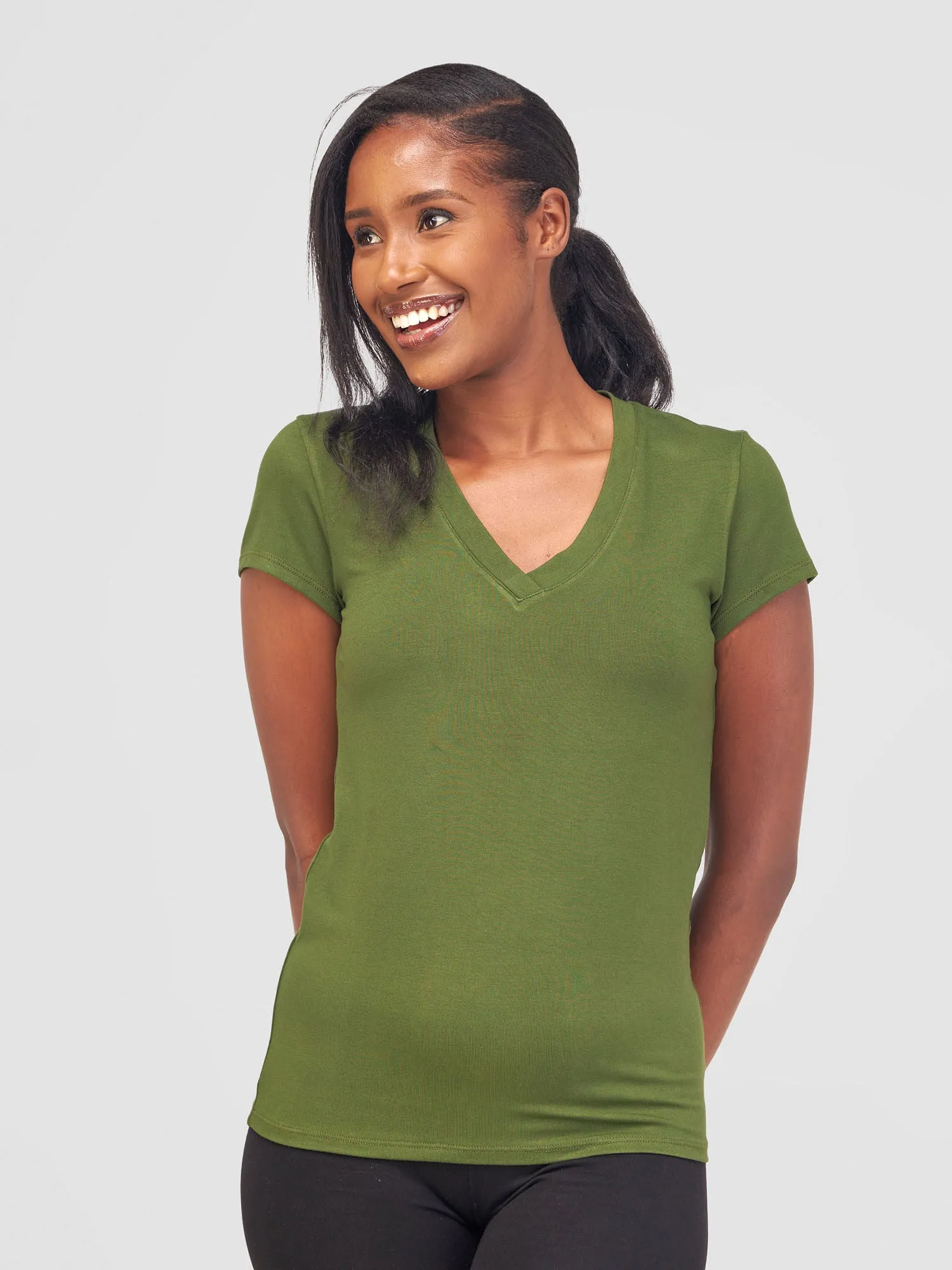 Vivo Basic V-neck Cap Sleeve Top - Hunters Green