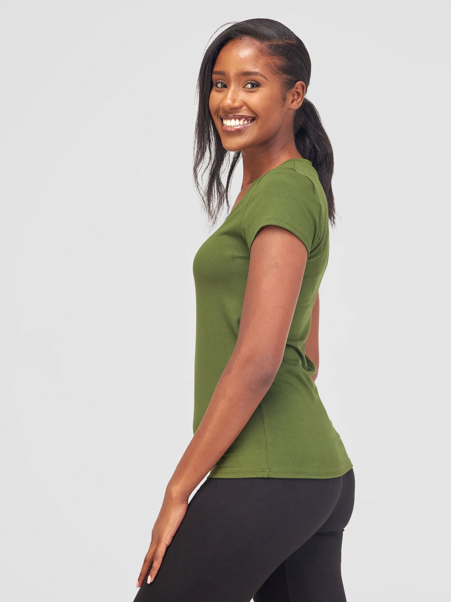 Vivo Basic V-neck Cap Sleeve Top - Hunters Green