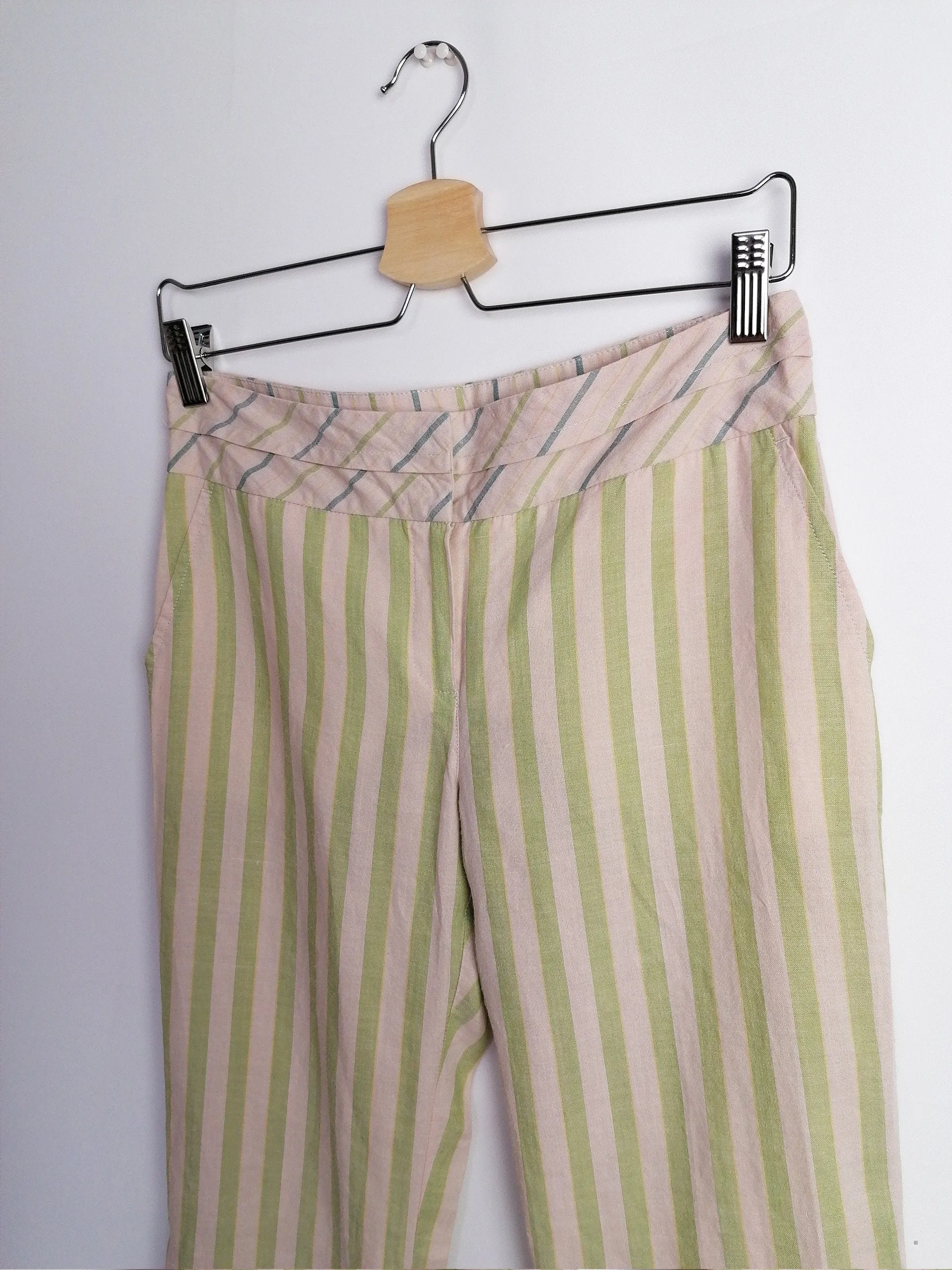 Y2K MANGO Striped 3/4 Flared Linen Capris - size XS